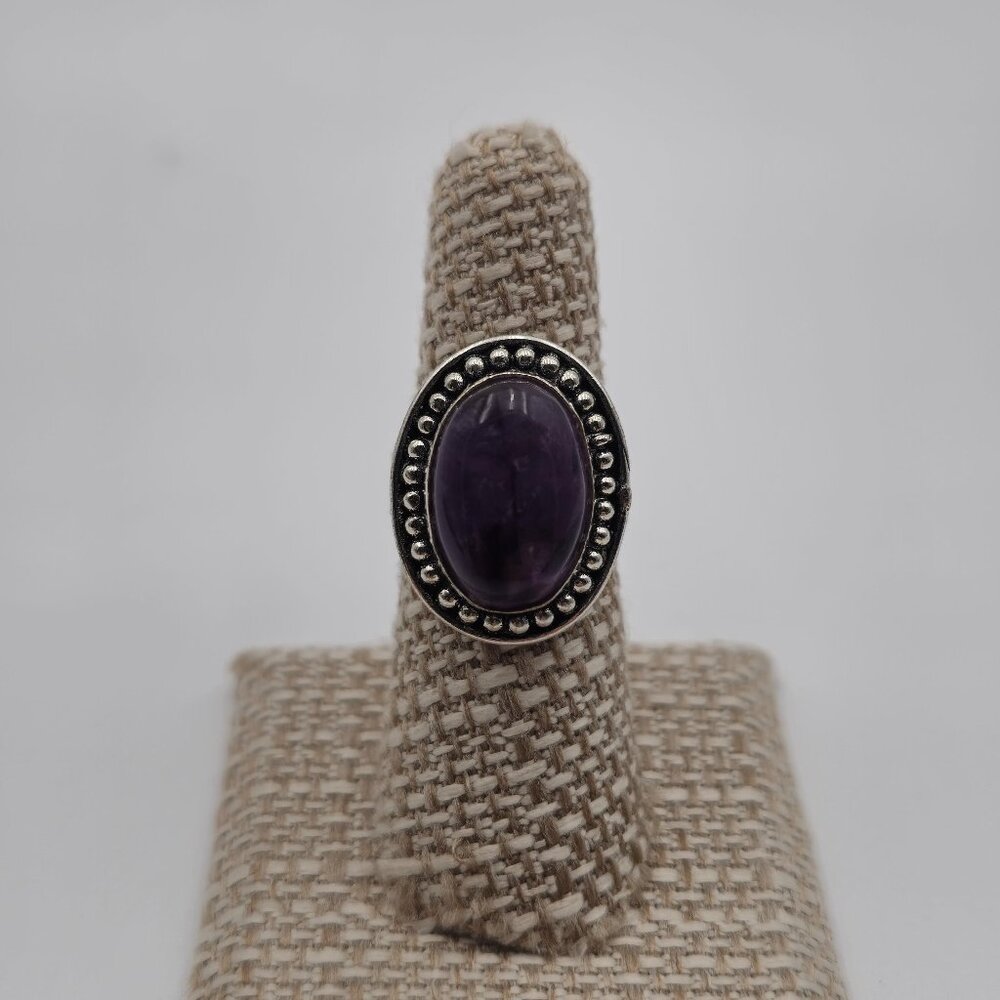 Size 7 Sterling Silver Large Amethyst Stone Open Ring A2285
